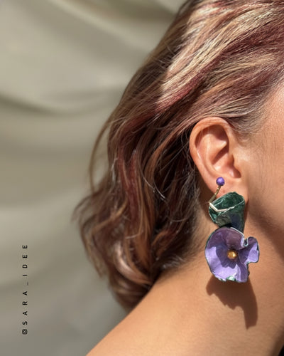 Violet Whisper– Papier-Mâché Earrings | Recycled Paper Wearable Art