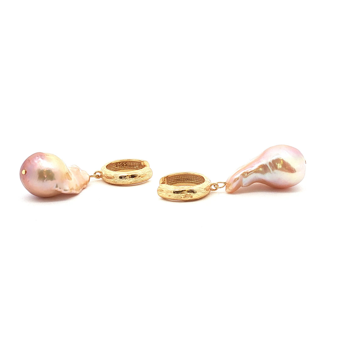Pink Baroque Freshwater Pearl Hoop Earrings – Sterling Silver