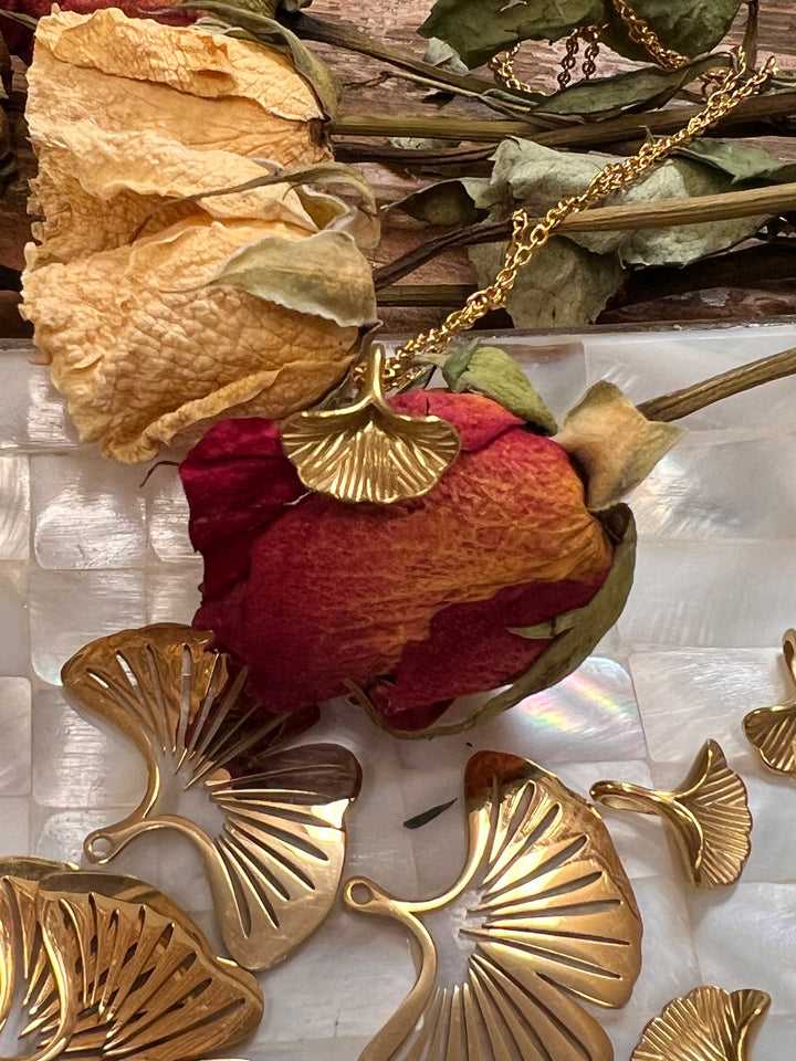 Miniature Gingko leaf goldfilled stainless steel necklace