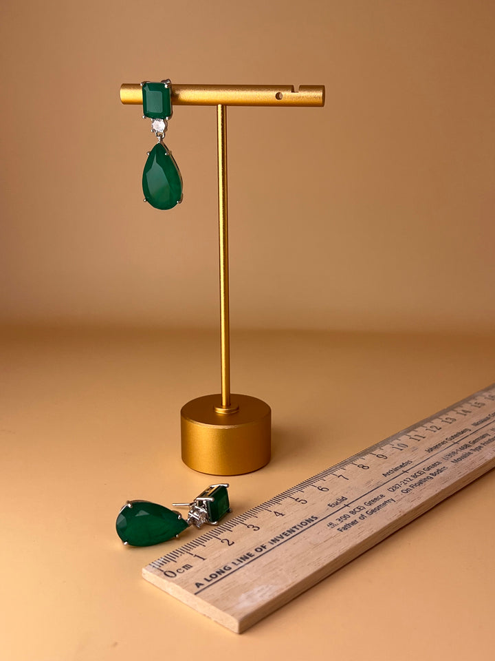 Emerald Grace – Silver & Deep Green Crystal Earrings