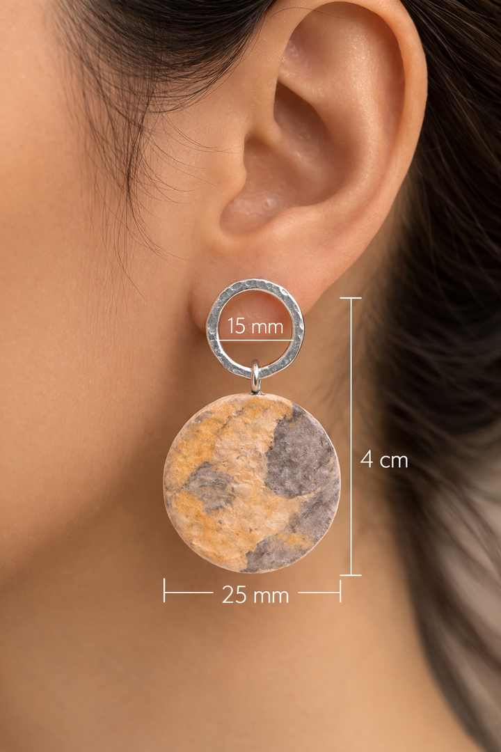 Nordic Earth Circle Earrings| Two circles, one story — where silver meets the quiet poetry of earth.