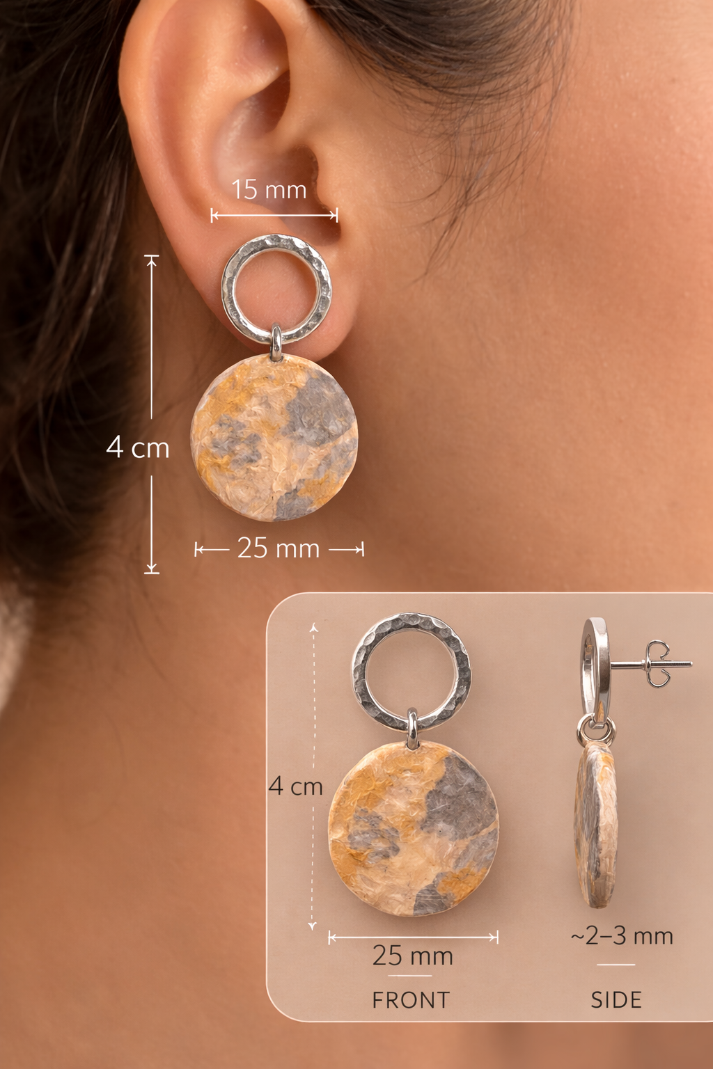 Nordic Earth Circle Earrings| Two circles, one story — where silver meets the quiet poetry of earth.