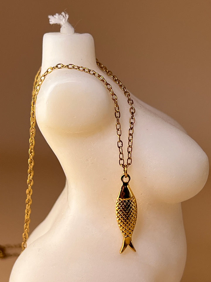 Golden Fish Pendant Necklace – Scaled Detail Edition