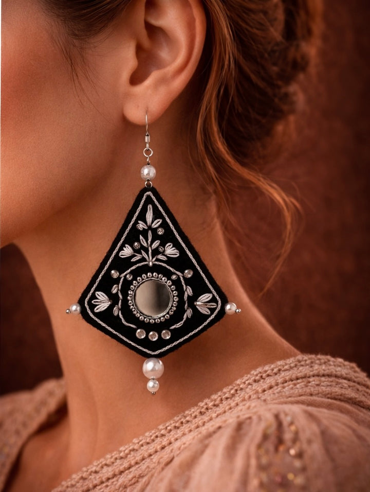 Jelveh – The Radiance Mirror Earring| Felt mirror embroidery 7 cm length