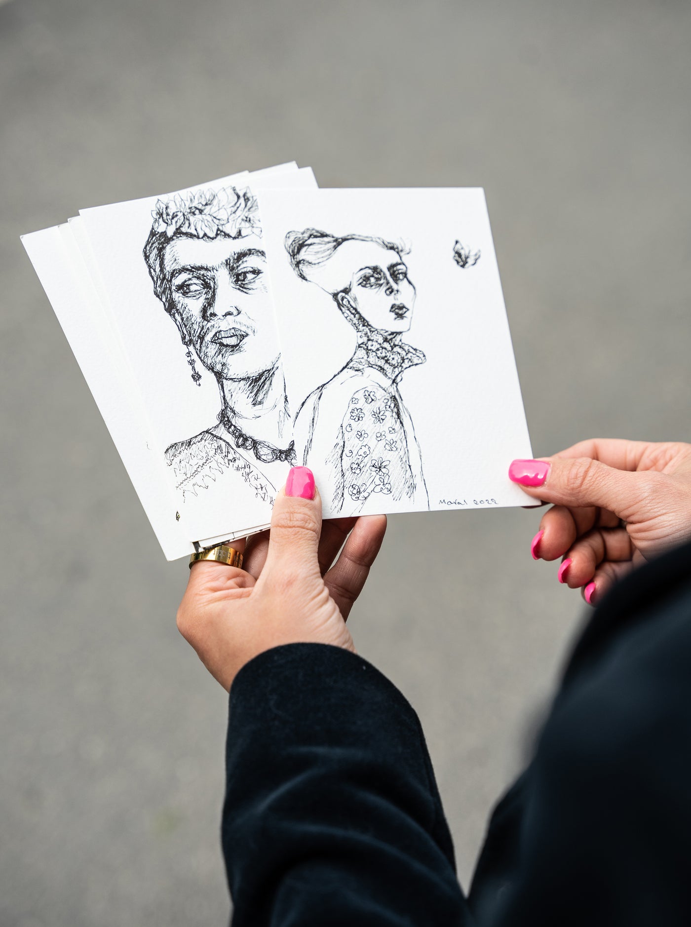 Golshifteh Farahani hand drawing postcard