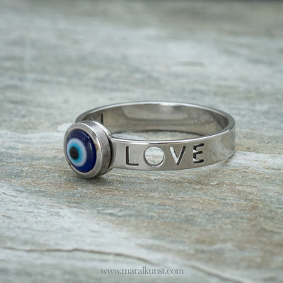 Turkish evil eye amulet Love engraved ring