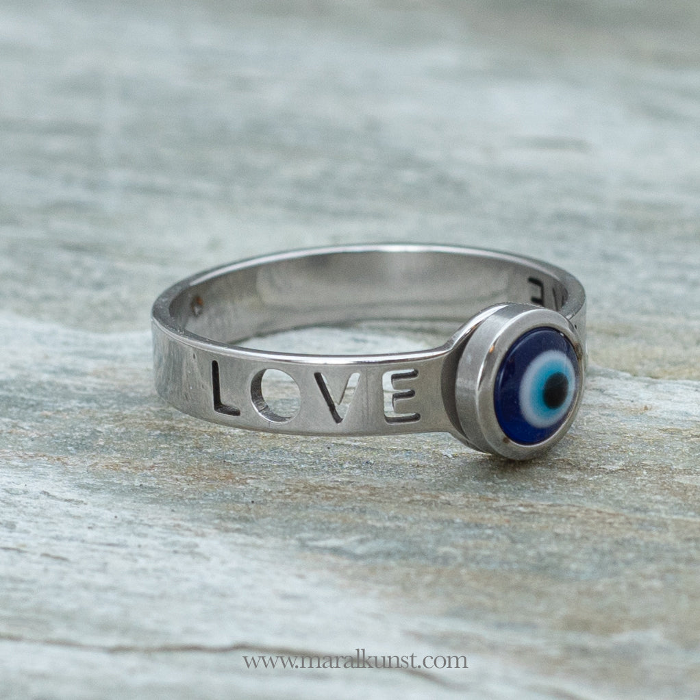 Turkish evil eye amulet Love engraved ring