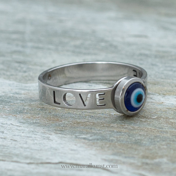 Turkish evil eye amulet Love engraved ring