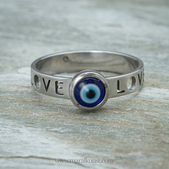 Turkish evil eye amulet Love engraved ring