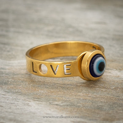 Evil eye Love engraved ring