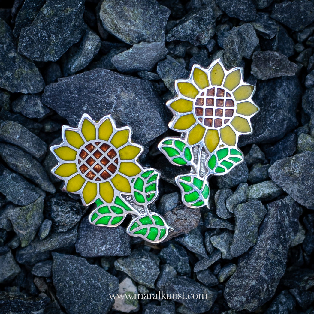 Turkish Stud Sun Flower 926 Silver Earrings