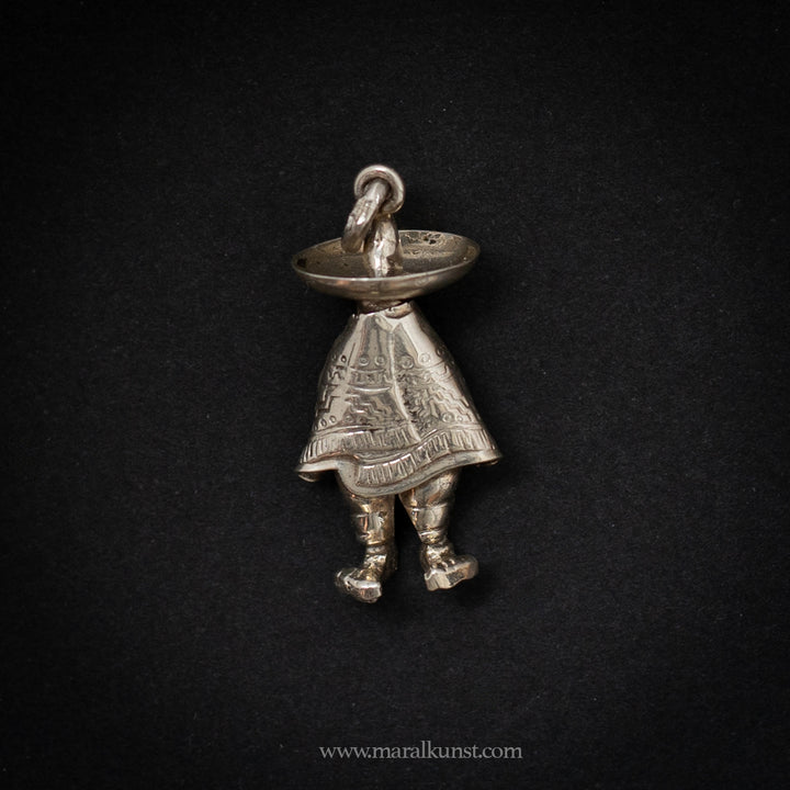 Sterling Silver Mexican Man in Sombrero & Poncho Charm Pendant