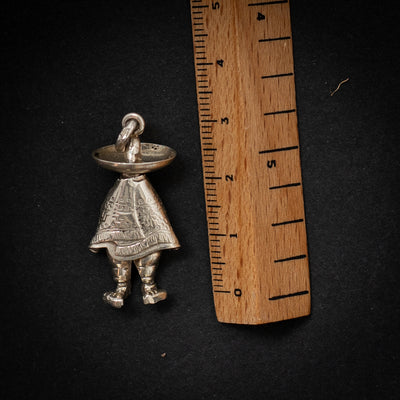 Sterling Silver Mexican Man in Sombrero & Poncho Charm Pendant