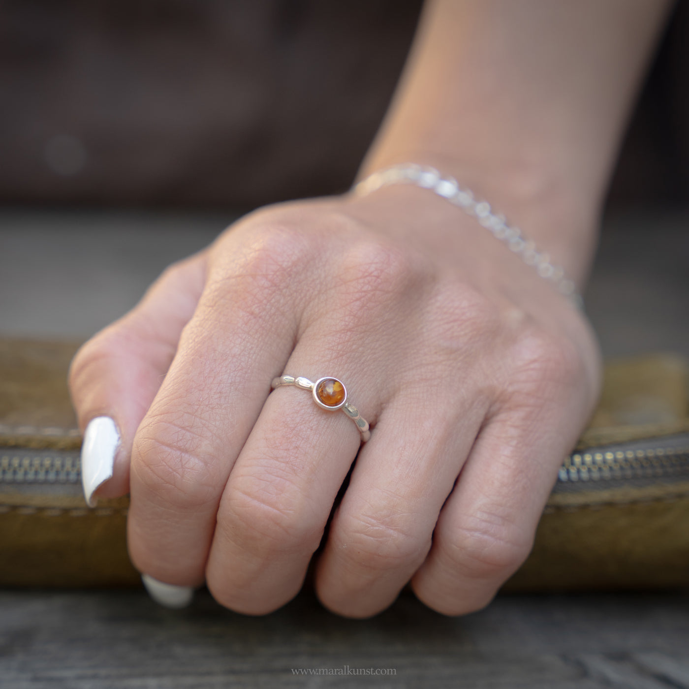 Delicate Amber silver ring