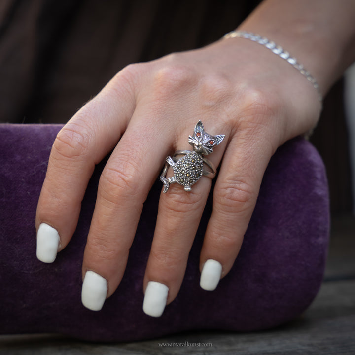 Maral authentic handcrafted Mexican cat crystal 925 silver ring
