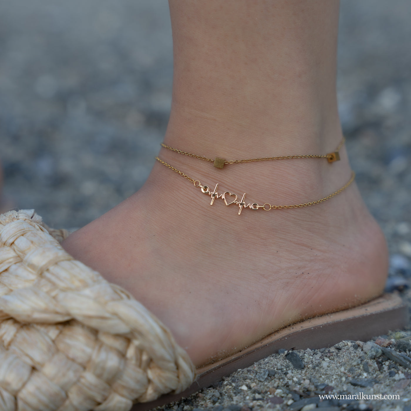 Heart beat gold plated anklet