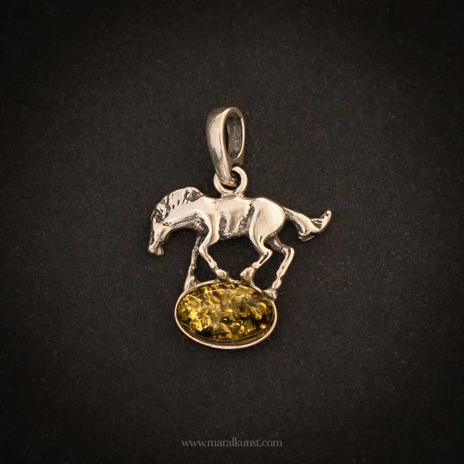 Silver Horse on Amber Charm