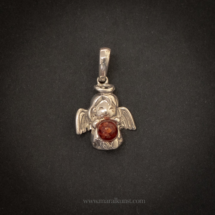 Amber Guardian – Gdańsk Silver Angel Pendant