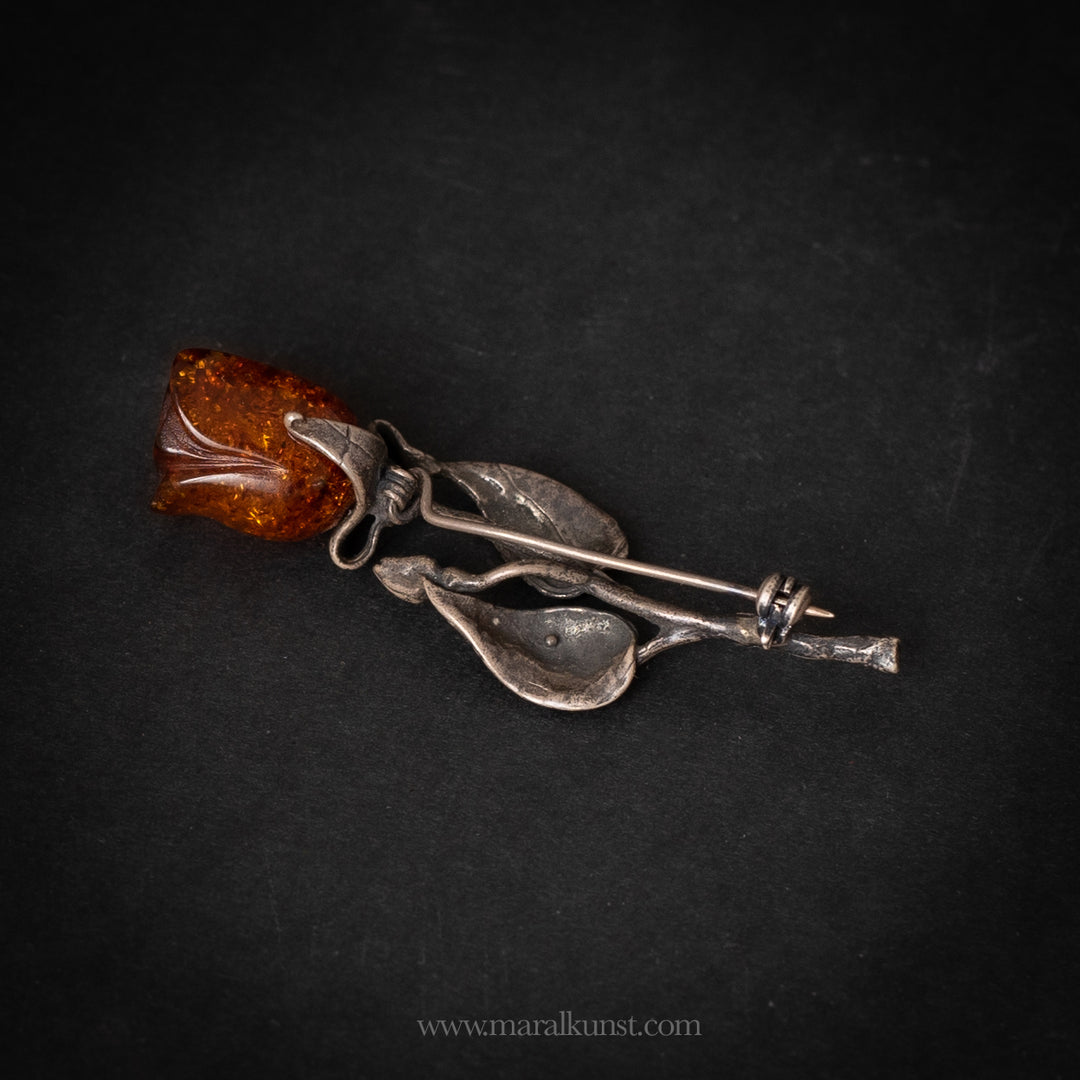 Autumn Rose – Sterling Silver & Amber Brooch