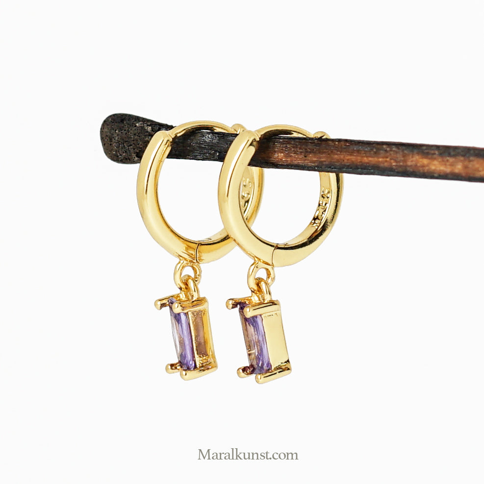 purple CZ crystal Minimal earrings