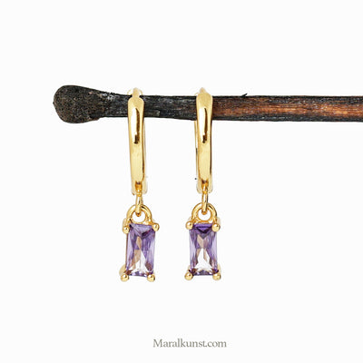 purple CZ crystal Minimal earrings