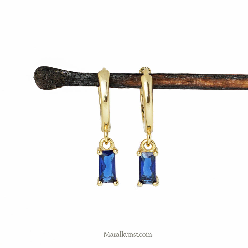 Indian Blue CZ Crystal Minimal Earrings
