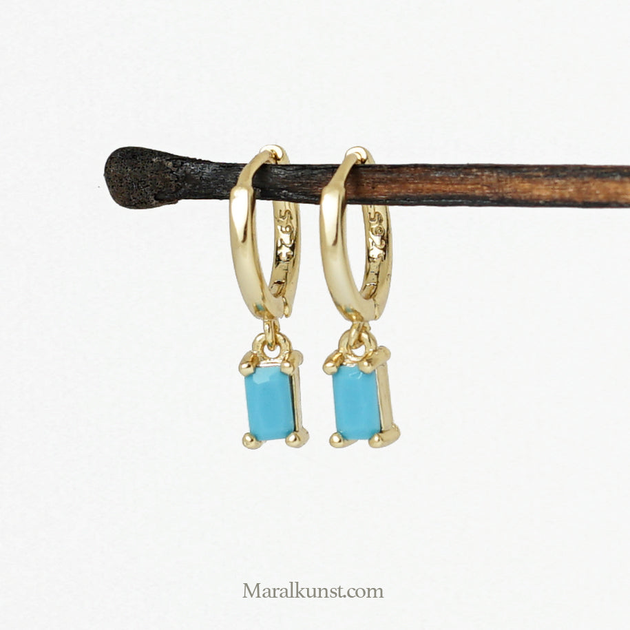 Indian Turquoise CZ Crystal Minimal Earrings