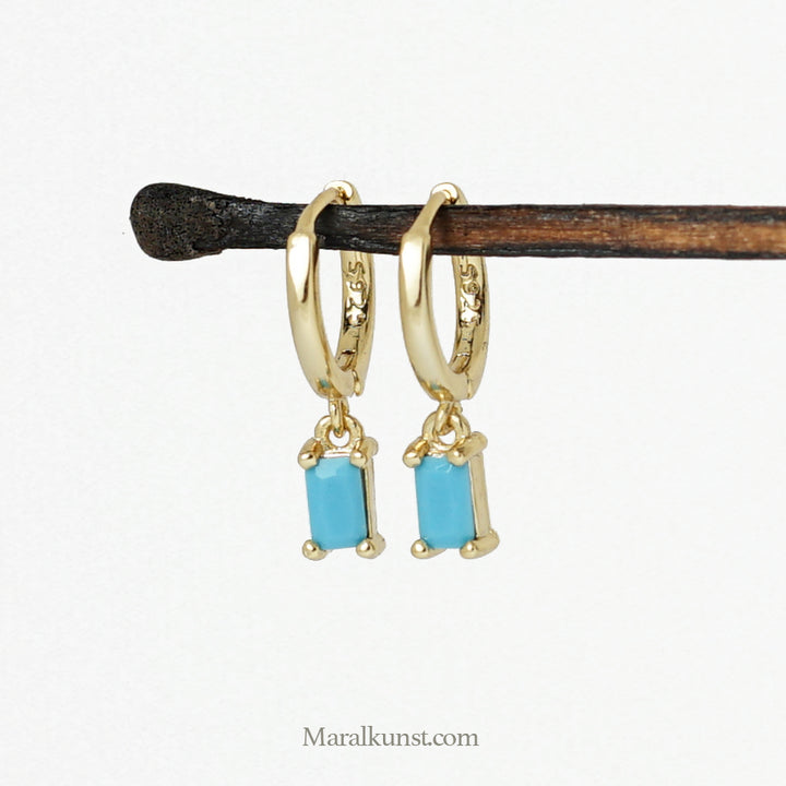 Indian Turquoise CZ Crystal Minimal Earrings