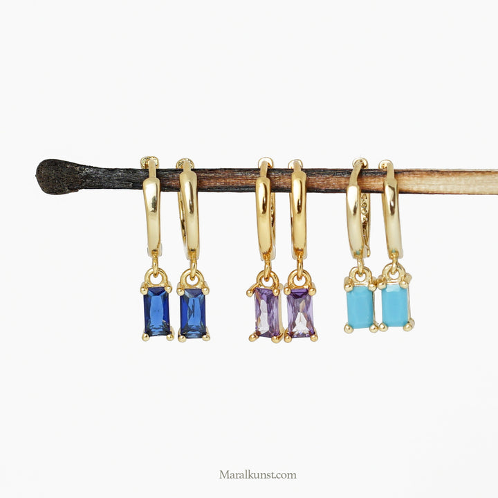 Indian Turquoise CZ Crystal Minimal Earrings