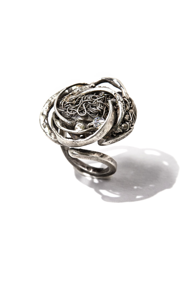 Incertidumbre Ring | Limited Edition Handcrafted 925 Sterling Silver & Swarovski Crystal Ring | Contemporary Art Jewelry