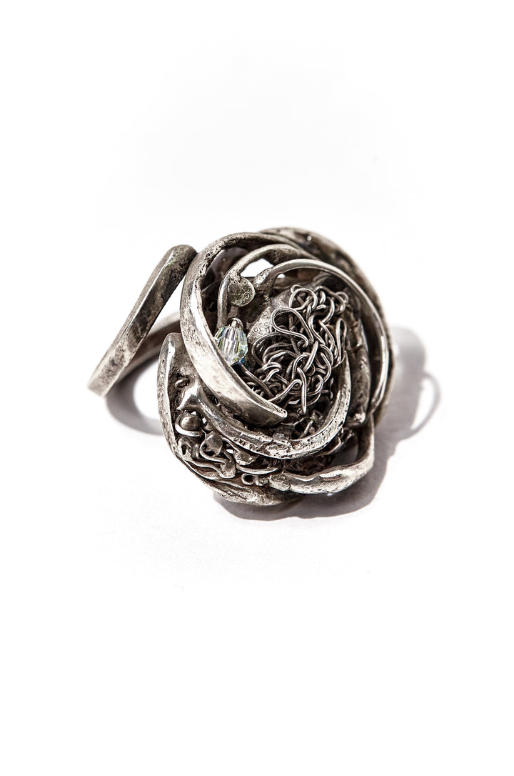 Incertidumbre Ring | Limited Edition Handcrafted 925 Sterling Silver & Swarovski Crystal Ring | Contemporary Art Jewelry