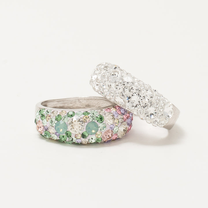 Maral  colourful pink green premium Prague Swarovski crystal 925 silver ring