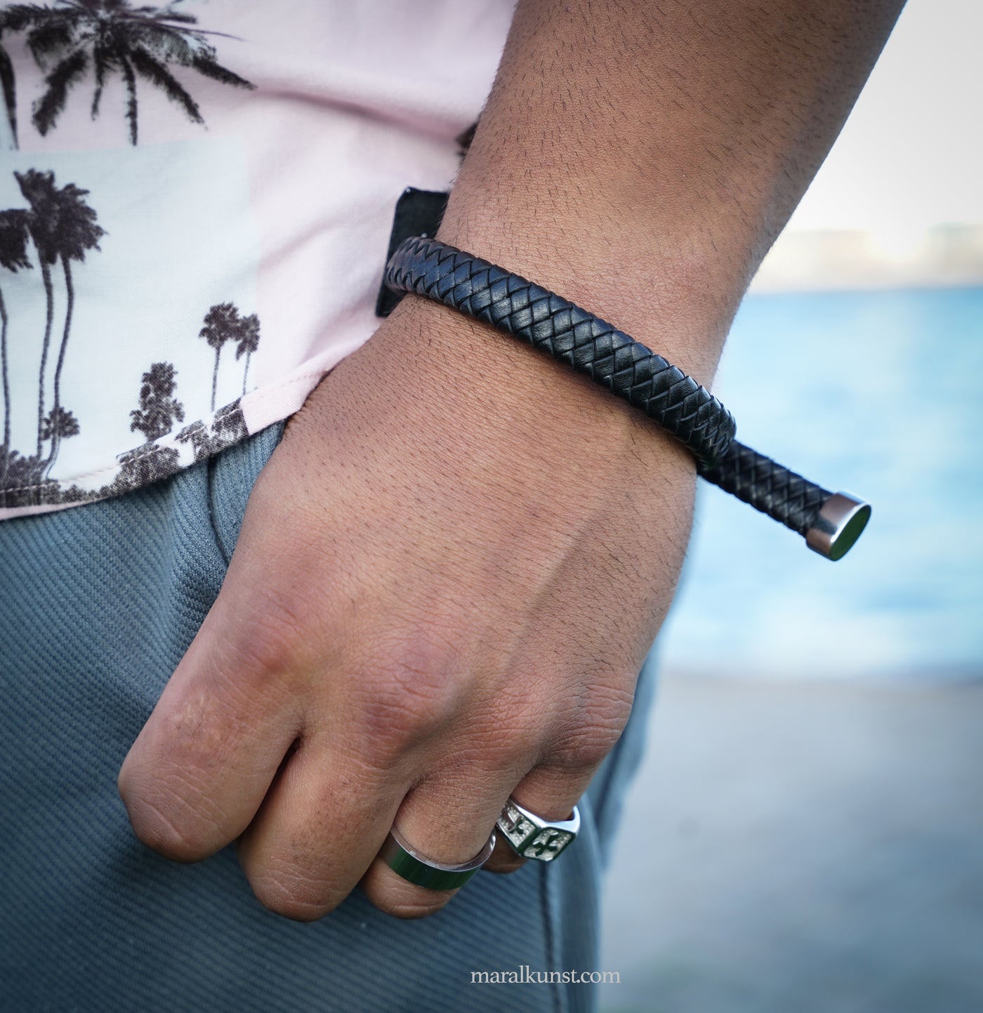 Adjustable Black Leather Belt Men Bracelet – Maral Kunst