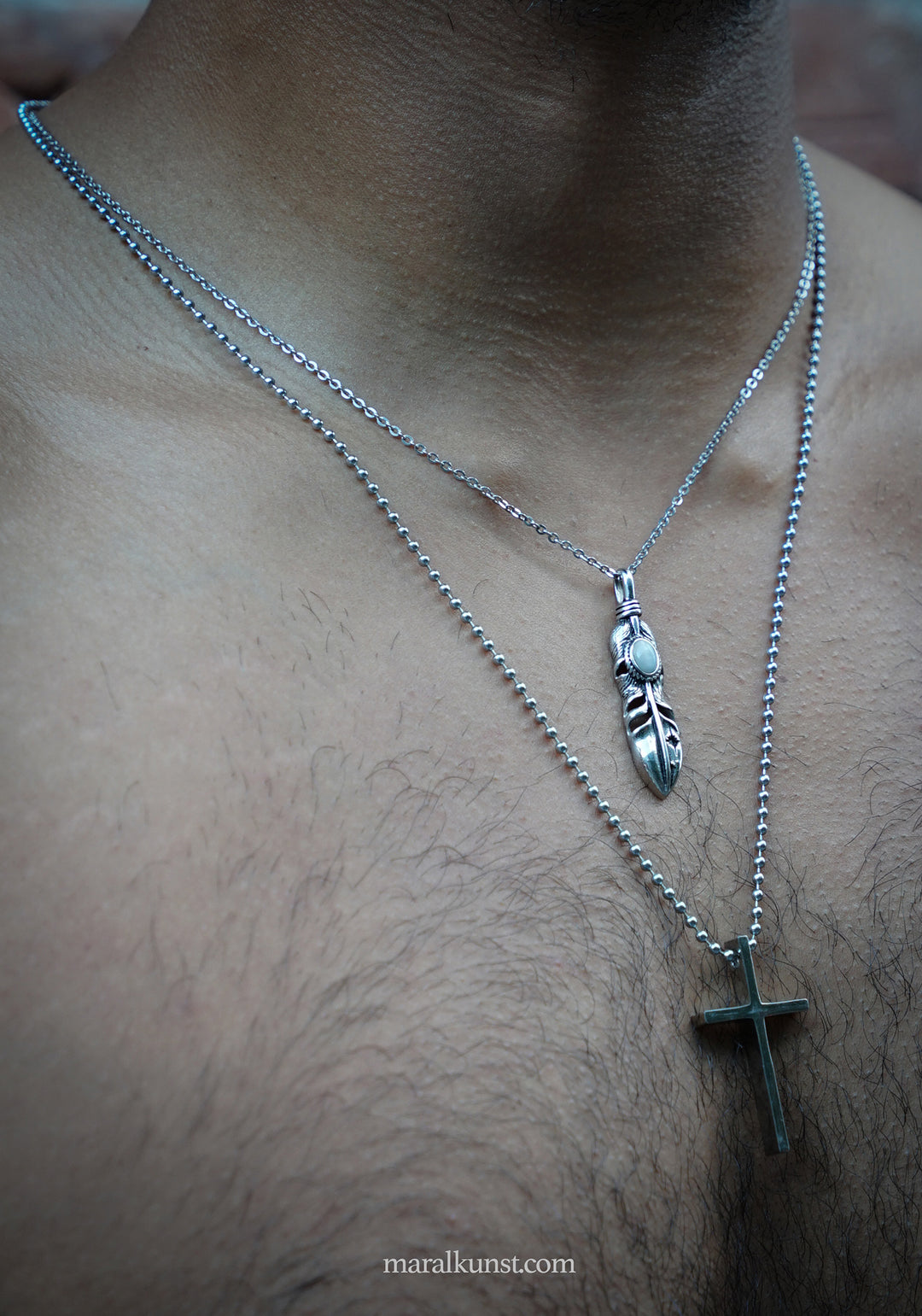 Maralkunst statement Feather Stainless Steel Necklace