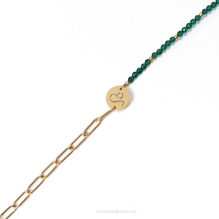 Maral  Leo zodiac sign green Chrystal beaded bracelet goldfilled stainless steel