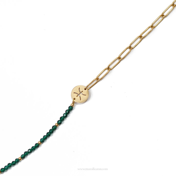 pisces zodiac birthday sign green Chrystal beaded bracelet