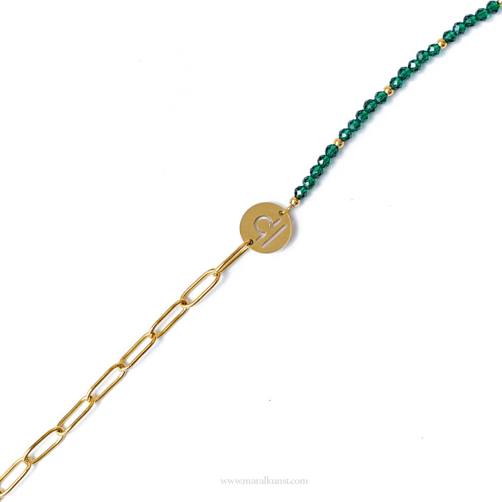 Maral  Libra Zodiac birthday Sign green chrystal beaded Bracelet