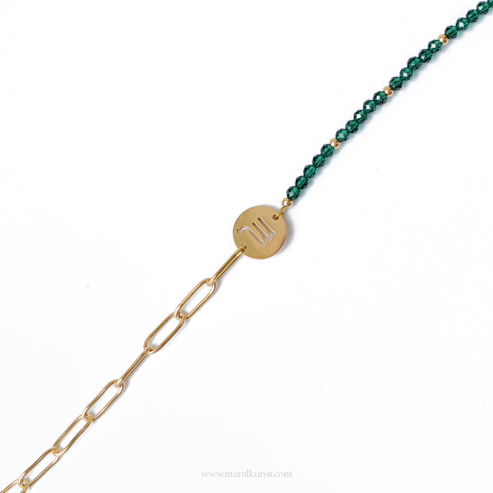 Scorpion zodiac birthday sign green Chrystal stainless steel bracelet