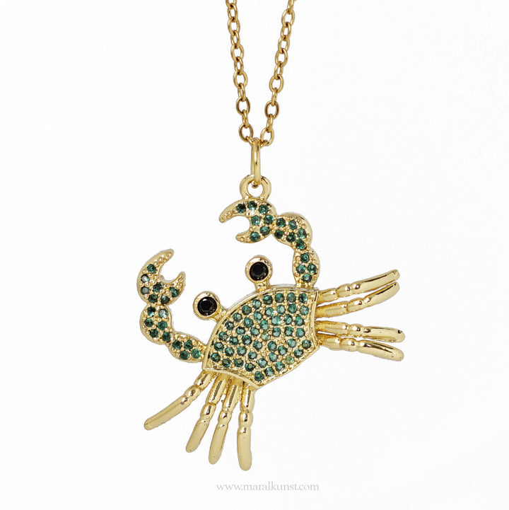 Maral Gold Plated Copper Crab Green CZ Crystal pendant