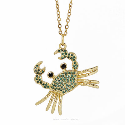 goldplated copper crab green CZ chrystal necklace