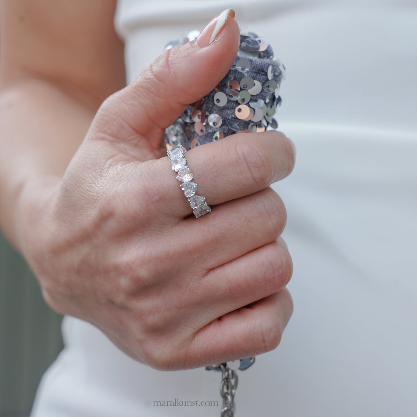 Parisian Heart Tennis Crystal Silver Ring