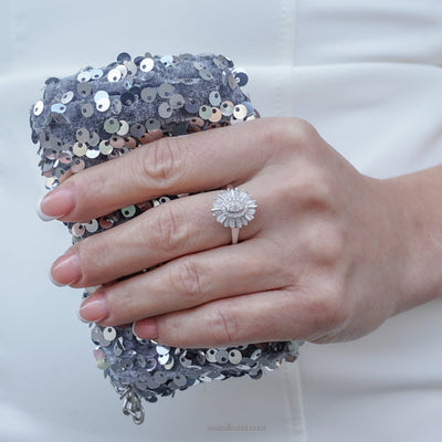Flower diamond silver ring