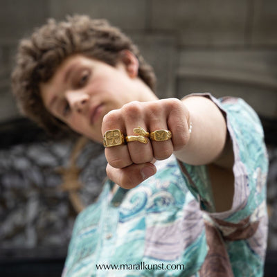 hands statement gold-plated signet ring