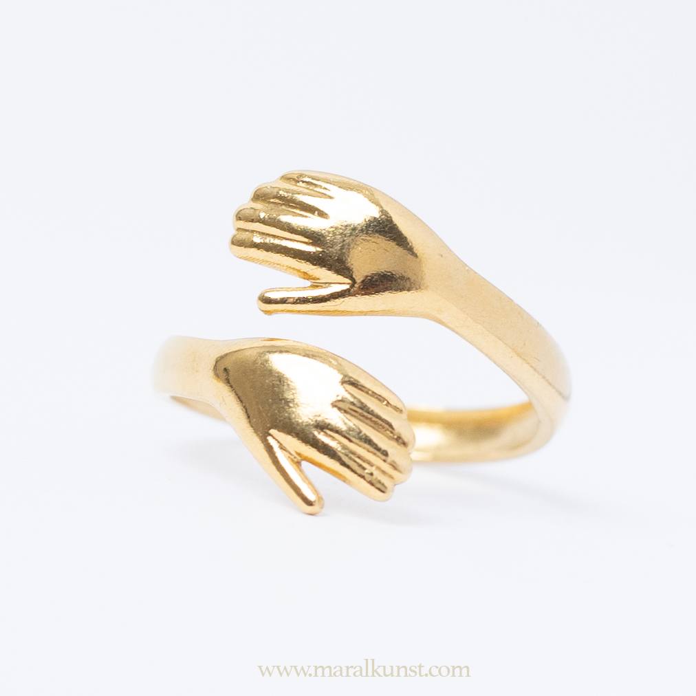 Hug  Hands Gold plated steel ring