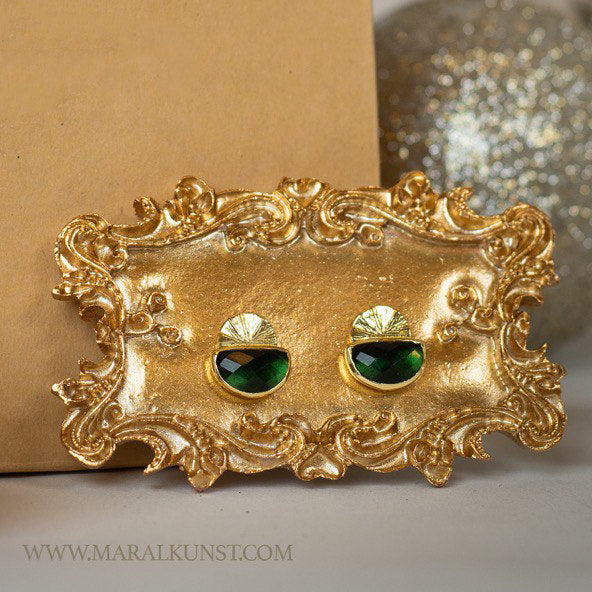 Green Tourmaline indian design stud earrings