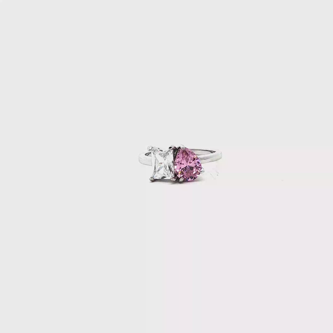 Two Become One | Pink & White Cubic Zirconia | 925 sterling silver Engagement Ring|