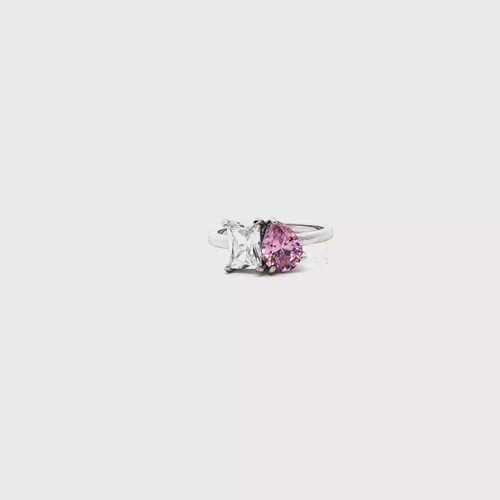 Two Become One | Pink & White Cubic Zirconia | 925 sterling silver Engagement Ring|