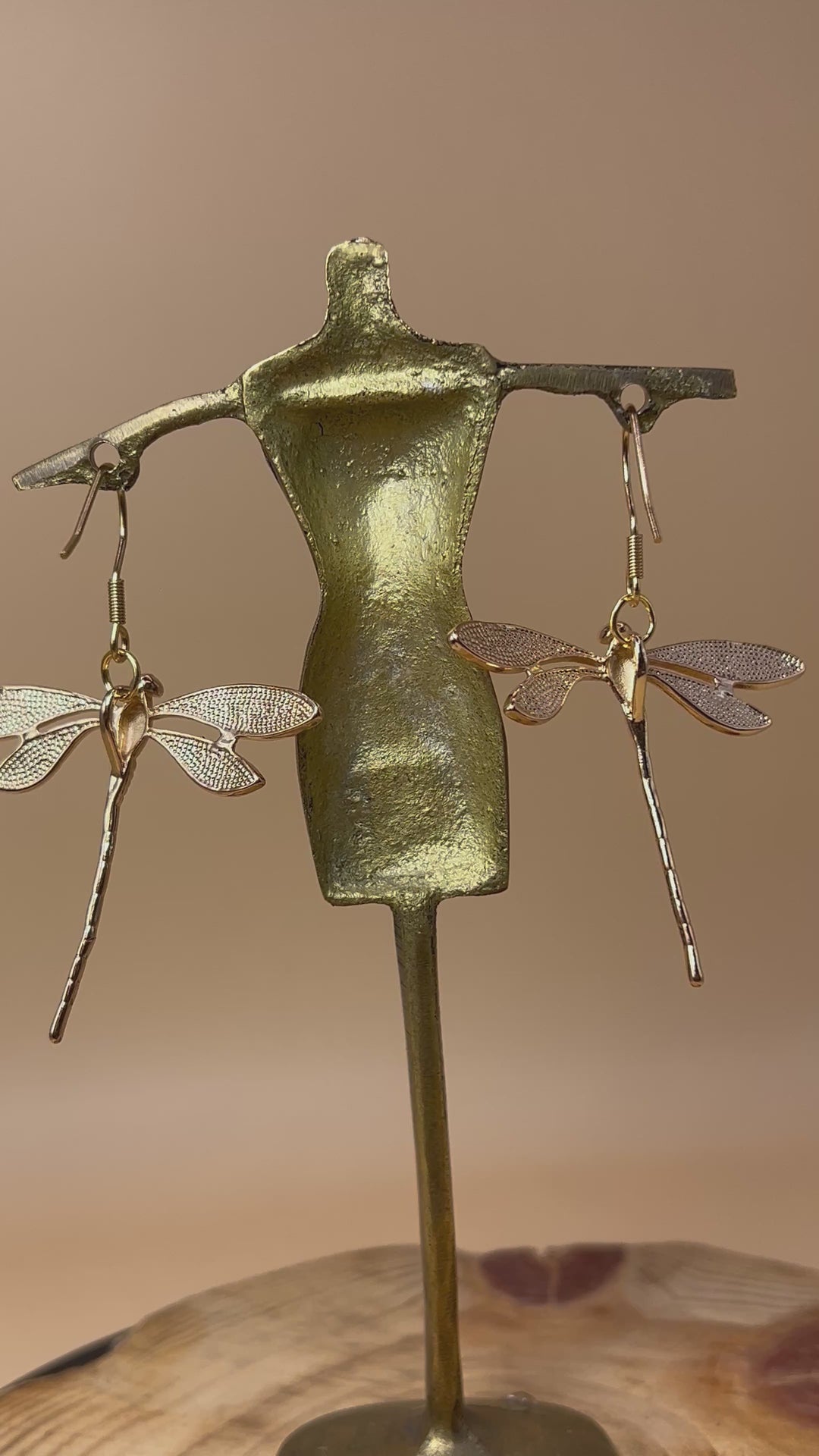 “Dragonfly Whispers” – Gold Dragonfly Earrings