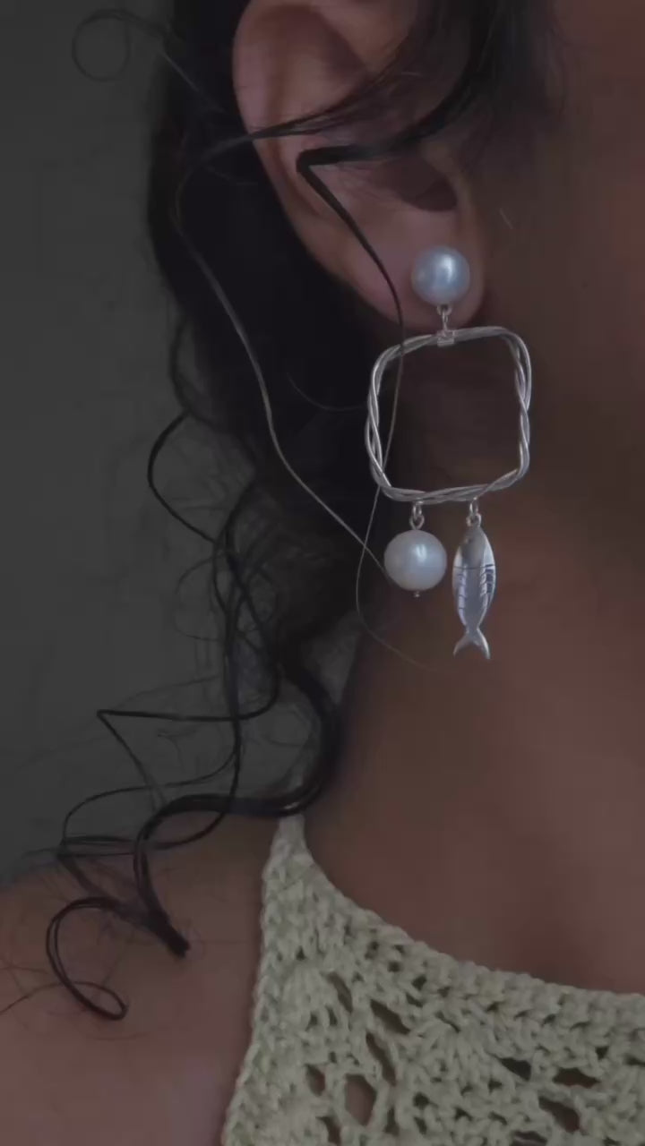 Jaryan Earrings Fish & Pearl — Limited Edition Silver Art Jewelry | premium Collection , Certificate of authenticity