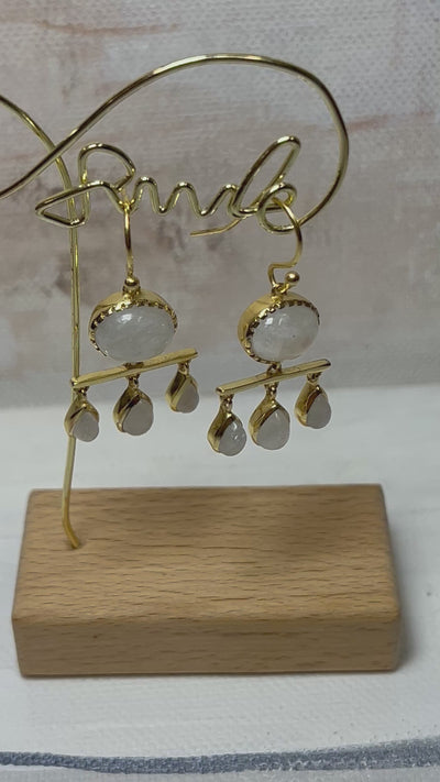 Ethereal Cascade Indian design oval and drop Maral premium handmade moonstone earrings 19k gold vermeil 925silver